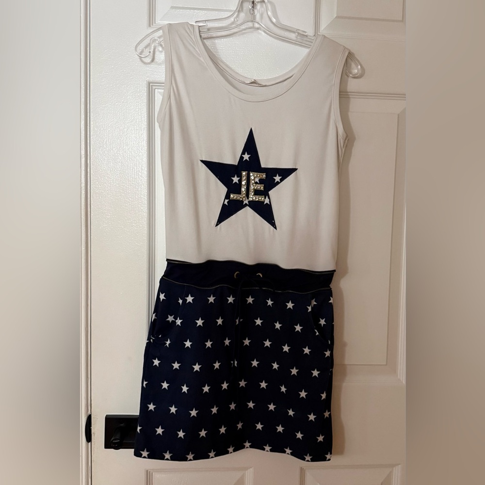 Navy Star Pattern Sleeveless Mini Dress